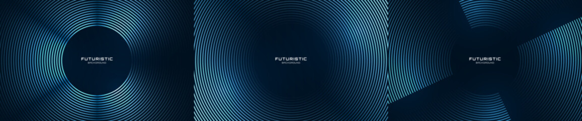 Poster - 3d blue techno abstract background overlap layer on dark space. modern banners set with glowing circ