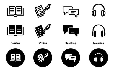 Wall Mural - Language skill icon set speaking listening reading writing education test logo vector illustration circle symbol	