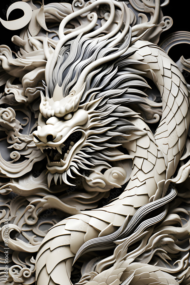 Chinese dragon tattoo design with a 3 dimensional black and white ...