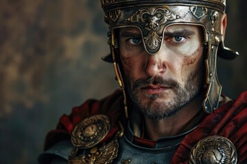 portrait of roman soldiers in armor. Historical character