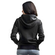 Back view of a young woman in black hoodie. isolated on white background