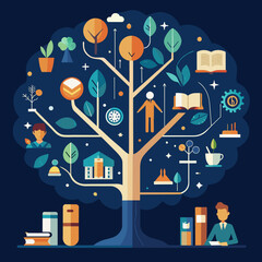 Poster - A tree of knowledge with branches representing different fields of study. vektor illustation