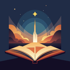 Poster - An open book with light emanating from its pages. vektor illustation