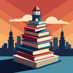 Poster - A stack of books forming the foundation of a strong education. vektor illustation