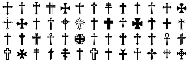Christian cross set. Abstract religious cross icon collection. Set of cross icons for religion. Cross shape collection