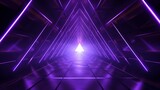 Fototapeta Do przedpokoju - Triangle tunnel strobe purple 3d Abstract digital background with neon purple triangle
