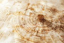 Antique Astrolabe On A Detailed Ancient Star Map