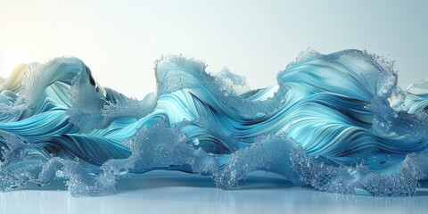 Leinwandbilder - Abstract Artistic Interpretation of Dynamic Waves Dancing in Serene Blue Tones, Illuminated by Soft Sunlight, Generative AI