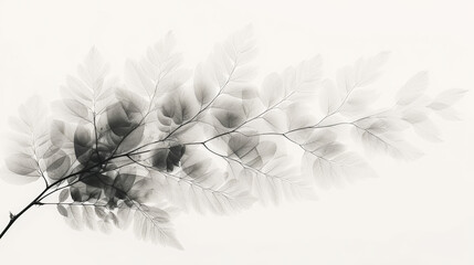 Wall Mural - Aesthetic botanical x-ray of leaves. Harmonious forms. Minimalism concept. Light color palette. Generative AI