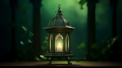 Poster - Lantern with Arabic lanterns on dark background. 3D rendering