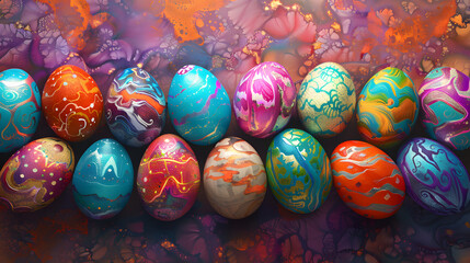 Wall Mural - colorful marbled easter eggs on abstract background. happy easter.