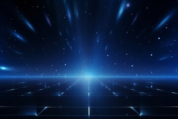 abstract technology background. light rays raising from the horizon in dark space