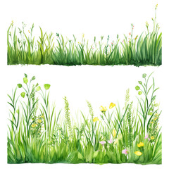 Wall Mural - Watercolor Green Grass Border Clipart