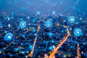 Poster - The modern creative communication and internet network connect in smart city . Concept of 5G wireless digital connection and internet of things future