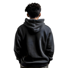 Wall Mural - Back view of young man in black hoodie isolated on white background