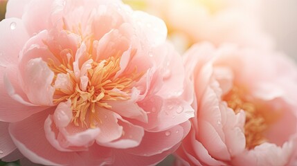 Aufkleber - delicate pink flowers adorned with sparkling water droplets, creating a dreamy and enchanting scene