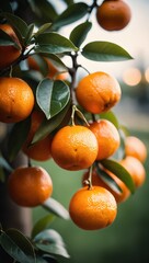 Wall Mural - Juicy tangerines ripening on a tree branch on a sunny day