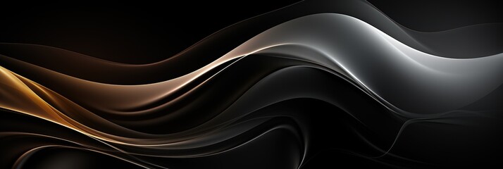 Canvas Print - A mesmerizing blend of black and gold colors swirl together in graceful wavy lines, creating a sense of movement and sophistication