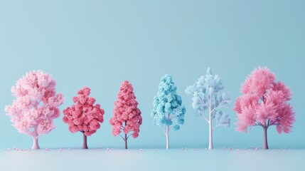 trees set color  illustration