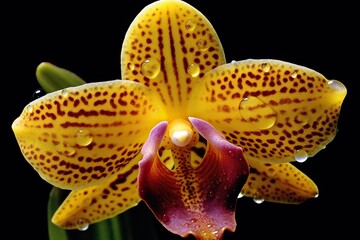 Aufkleber - A vibrant yellow and red flower glistens with drops of water, reflecting the gentle rays of sunlight in a mesmerizing display of natures beauty