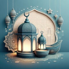 Ramadan Islamic style lantern design celebration with copy space