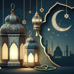 Ramadan Islamic style lantern design celebration with copy space