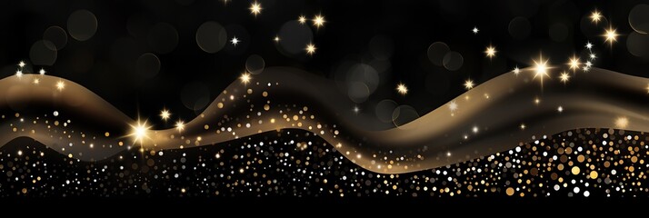 Sticker - A mesmerizing display of gold stars shimmering against a black backdrop, with elegant waves dancing in harmony