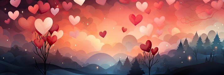 Leinwandbilder - A vibrant painting showing multiple hearts floating gracefully in the air, each one unique in color and design