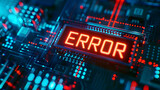 Fototapeta Konie - “Error” - the inscription is illustrated on the digital screen with numbers and letters in the background as result of hacker attack. Cyber security and hack attacks concept