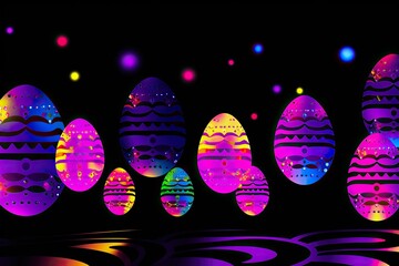 Canvas Print - Vibrant Easter eggs glowing against a dark backdrop, radiating a magical aura. Each egg shines with its unique color and energy, creating a mesmerizing display