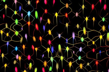 Fototapete - A black background is adorned with a plethora of multicolored lights, creating a vibrant and mesmerizing display of colors
