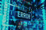 Fototapeta Konie - “Error” - the inscription is illustrated on the digital screen with numbers and letters in the background as result of hacker attack. Cyber security and hack attacks concept