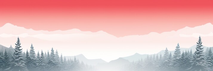 Wall Mural - A wintry scene unfolds as snow-laden trees stand tall beneath a vibrant red sky, creating a mesmerizing contrast of colors in nature