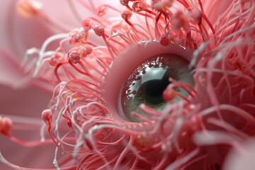 Poster - pink flower with a mesmerizing green eye at its center. The delicate petals and vibrant colors create a captivating and dreamy image