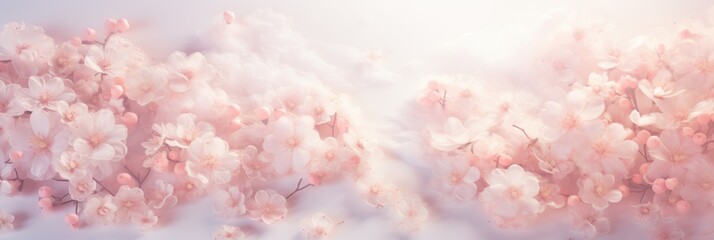 Poster - delicate pink flowers, creating a mesmerizing and dreamy blur effect in the background