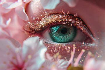 Poster - persons eye embellished with shimmering glitter, creating a captivating and enchanting visual effect