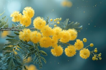 Poster - A delicate branch of a tree adorned with vibrant yellow flowers, basking in the warm sunlight