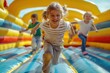 Joyful kids playing in a bounce house castle, filled with laughter and fun. 'generative AI' 