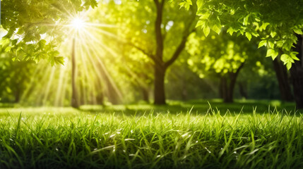 Poster - Patch of grass in park is lit up by the sun.