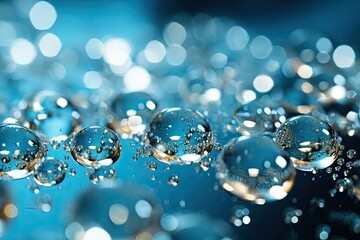 Aufkleber - A group of bubbles gracefully float on the surface of a vibrant blue liquid, creating a mesmerizing and ethereal display
