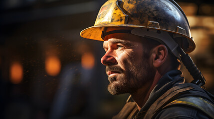 Wall Mural - a construction worker looking at his work load with a headgear