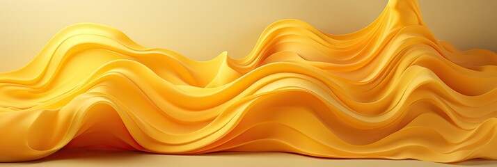 Aufkleber - A flowing, vibrant wave of yellow fabric gracefully sweeps across a serene beige background