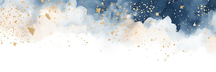Poster - Watercolor painting featuring a white background with delicate gold stars scattered throughout