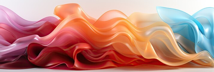 Leinwandbilder - A vibrant display of different colored cloth waves elegantly flowing across a white background, creating a beautiful and harmonious composition