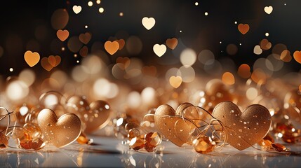 Aufkleber - Golden hearts arranged neatly on  table, creating a heartwarming scene