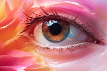 Poster - A close-up shot of a persons eye captivates the viewer, with a delicate flower in soft focus in the background, creating a dreamy and enchanting atmosphere