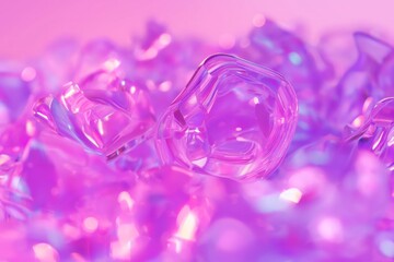 Abstract Pink and Purple Glowing Light Through Crystal Ice Cubes, Dreamy Soft Background, Artistic Macro Photography