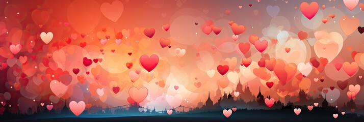 Leinwandbilder - A vibrant painting depicting numerous hearts of various sizes and colors floating gracefully in the air, creating a whimsical and enchanting scene