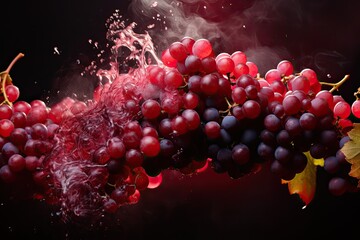 Poster - A cluster of plump grapes hang gracefully on a vine, basking in the warm sunlight, ready to be harvested for winemaking