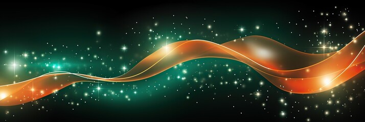 Sticker - A dynamic green and orange wave swirling with stars in the background, creating a lively and vibrant energy